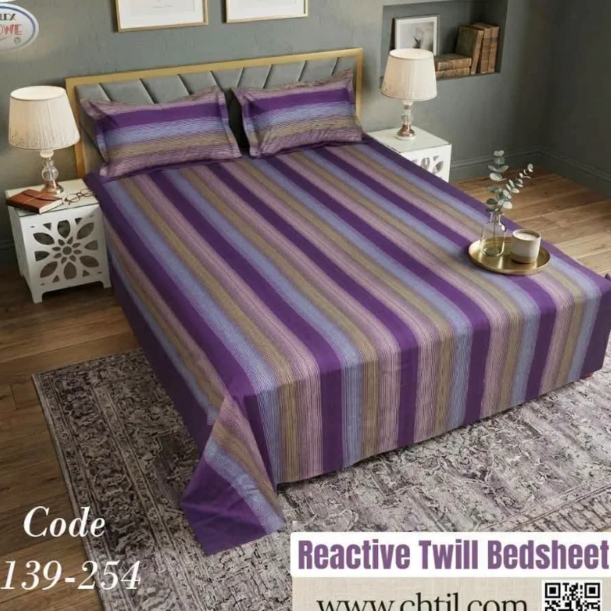 Purple Reactive Twill Striped Bedsheet