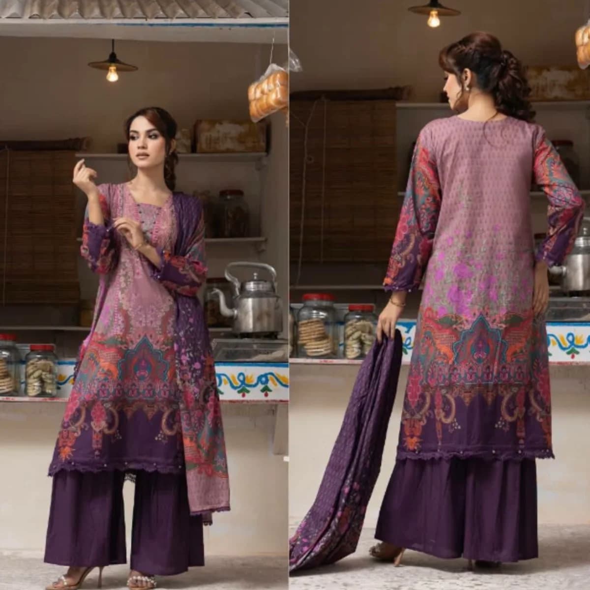 Royal Orchid Printed Three Piece