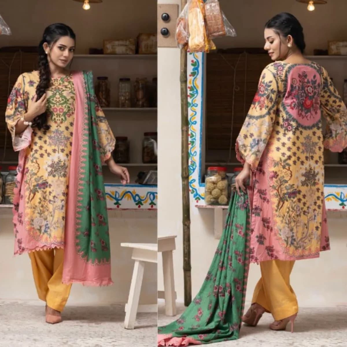 Sunset Garden Printed Three Piece